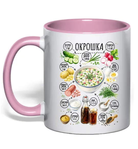 Чашка с цветной ручкой Окрошка Нежно розовый фото