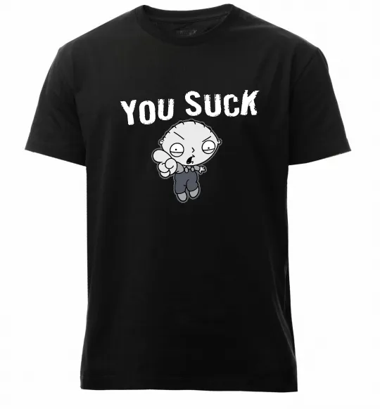 Мужская премиум футболка Стьюї You Suck Черный фото
