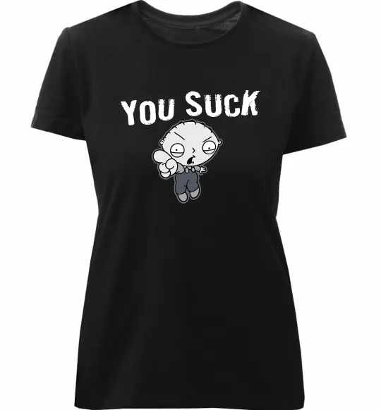 Женская премиум футболка Стьюї You Suck Черный фото