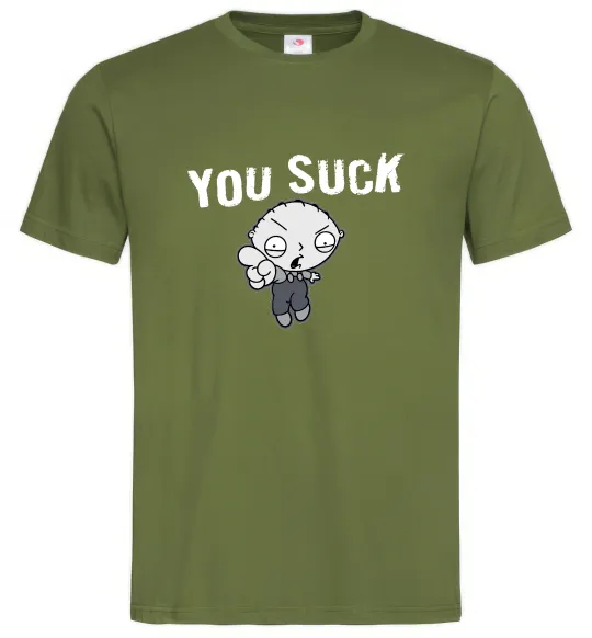 Мужская футболка Стьюї You Suck Оливковый фото