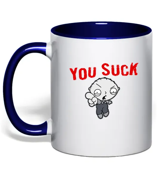 Чашка с цветной ручкой Стьюї You Suck Глубокий темно-синий фото