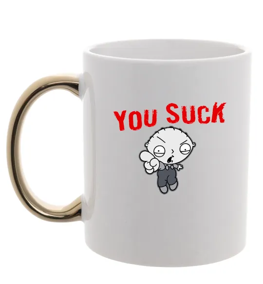Чашка с цветной ручкой Стьюї You Suck Золото фото