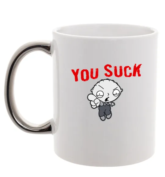 Чашка с цветной ручкой Стьюї You Suck Серебро фото