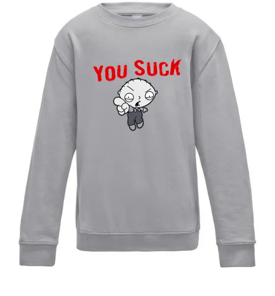 Детский Свитшот Стьюї You Suck Серый меланж фото