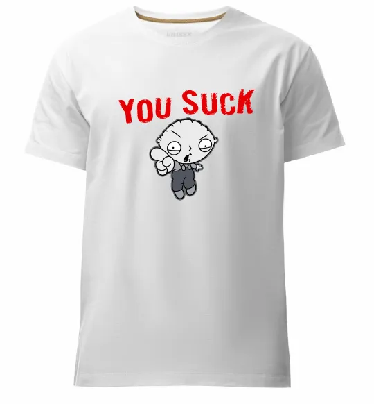 Мужская премиум футболка Стьюї You Suck Белый фото