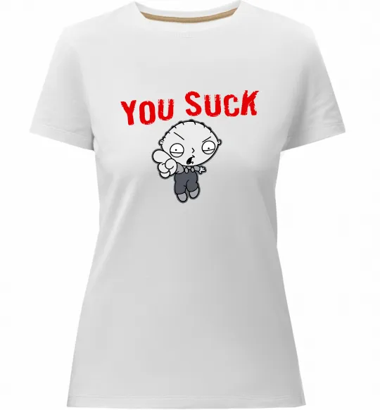 Женская премиум футболка Стьюї You Suck Белый фото
