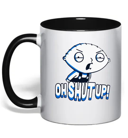 Чашка с цветной ручкой Стьюї Oh shut up Черный фото