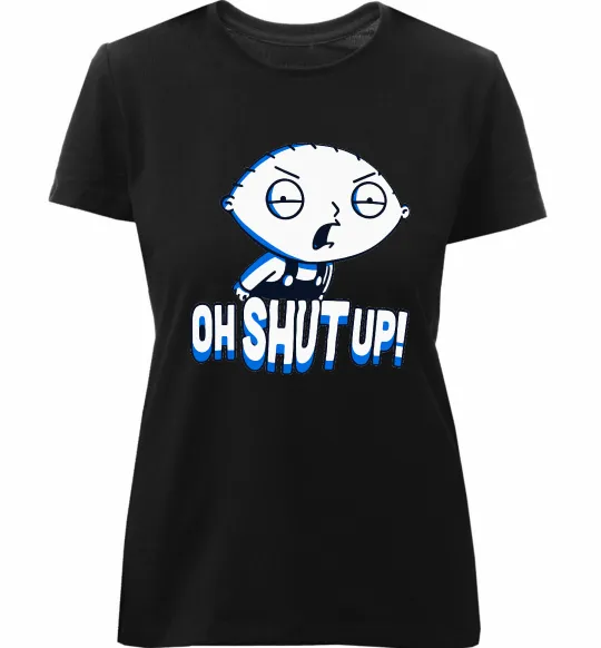 Женская премиум футболка Стьюї Oh shut up Черный фото
