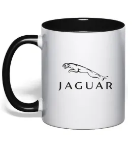 Чашка с цветной ручкой Jaguar logo та назва, колір - чорний Черный фото