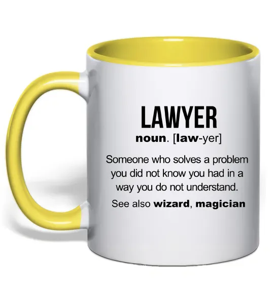 Чашка с цветной ручкой Lawyer noun Лимонный фото