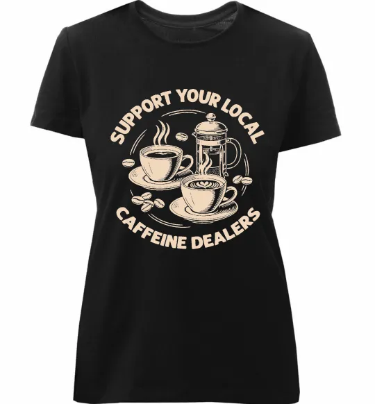 Женская премиум футболка Support coffee Черный фото