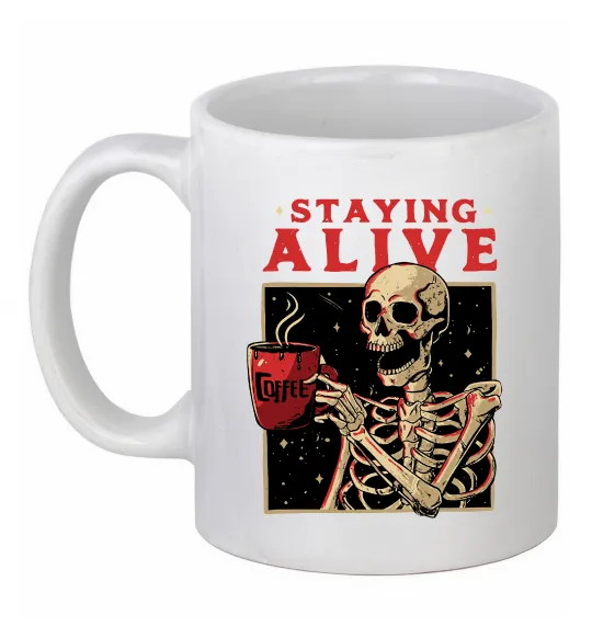 Чашка керамическая Staying alive Белый фото
