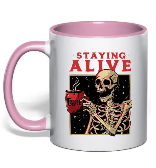 Чашка с цветной ручкой Staying alive Нежно розовый фото