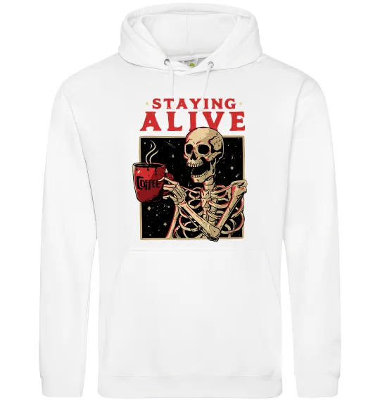 Мужская толстовка (худи) Staying alive Белый фото