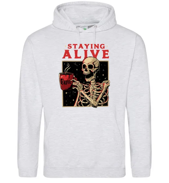 Мужская толстовка (худи) Staying alive Серый меланж фото