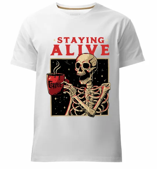 Мужская премиум футболка Staying alive Белый фото