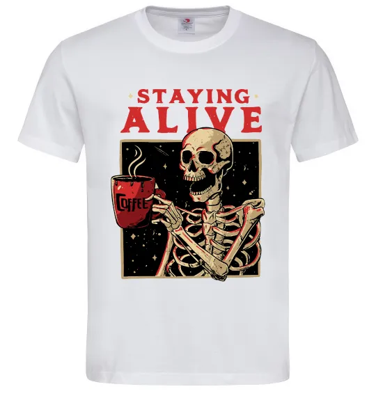 Мужская футболка Staying alive Белый фото
