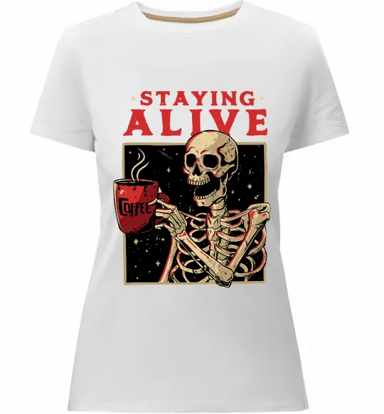 Женская премиум футболка Staying alive Белый фото