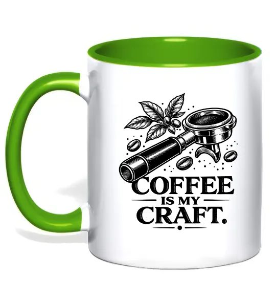 Чашка с цветной ручкой Coffee is my craft Лаймовый фото