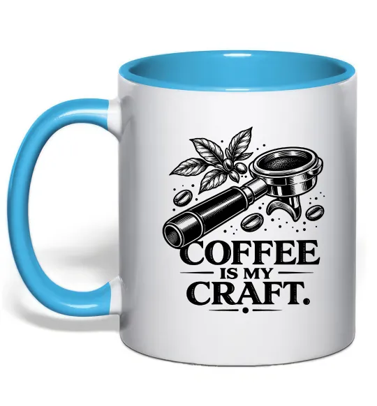 Чашка с цветной ручкой Coffee is my craft Голубой фото