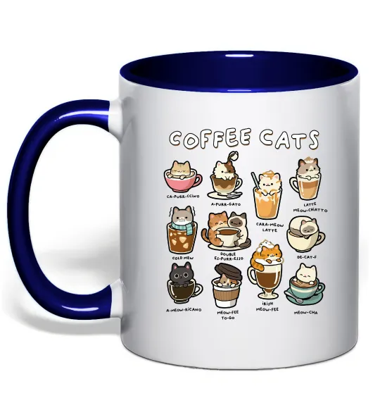 Чашка з кольоровою ручкою Coffee cats Глибокий темно-синій фото