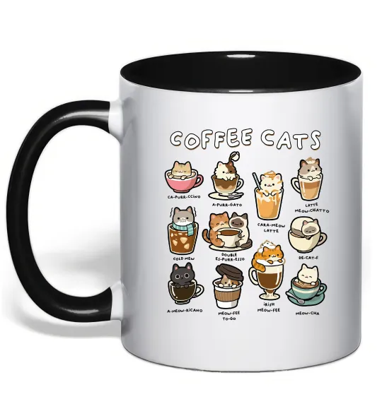 Чашка з кольоровою ручкою Coffee cats Чорний фото