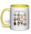 Чашка з кольоровою ручкою Coffee cats Лимонний фото