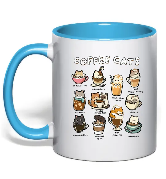 Чашка з кольоровою ручкою Coffee cats Блакитний фото