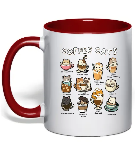 Чашка з кольоровою ручкою Coffee cats Червоний фото