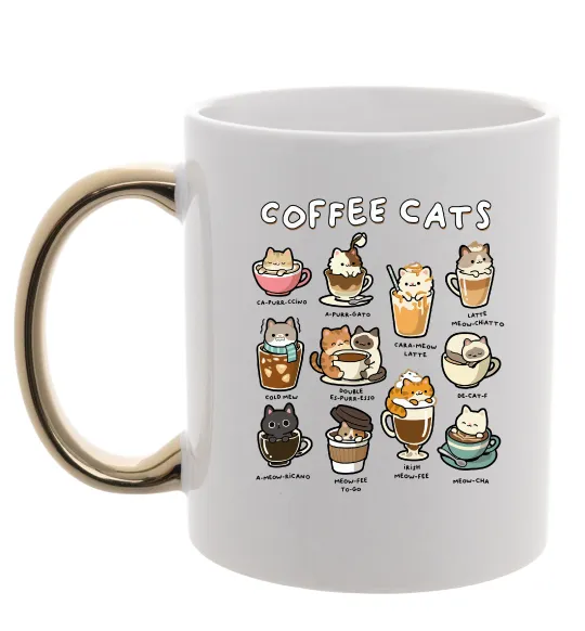 Чашка з кольоровою ручкою Coffee cats Золото фото