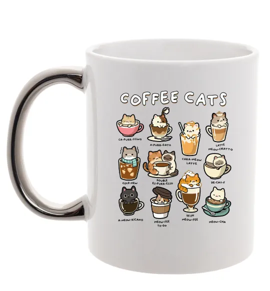 Чашка з кольоровою ручкою Coffee cats Срібло фото