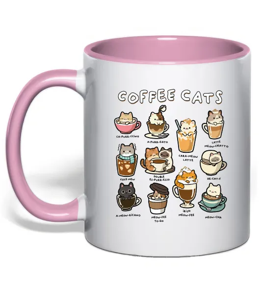 Чашка з кольоровою ручкою Coffee cats Ніжно рожевий фото
