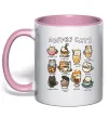 Чашка з кольоровою ручкою Coffee cats Ніжно рожевий фото