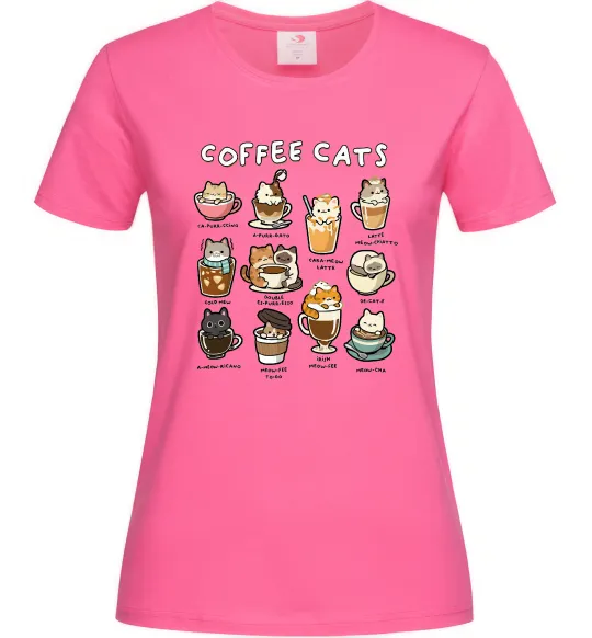 Жіноча футболка Coffee cats Яскраво-рожевий фото