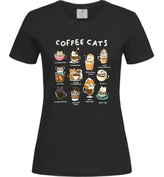 Жіноча футболка Coffee cats Чорний фото
