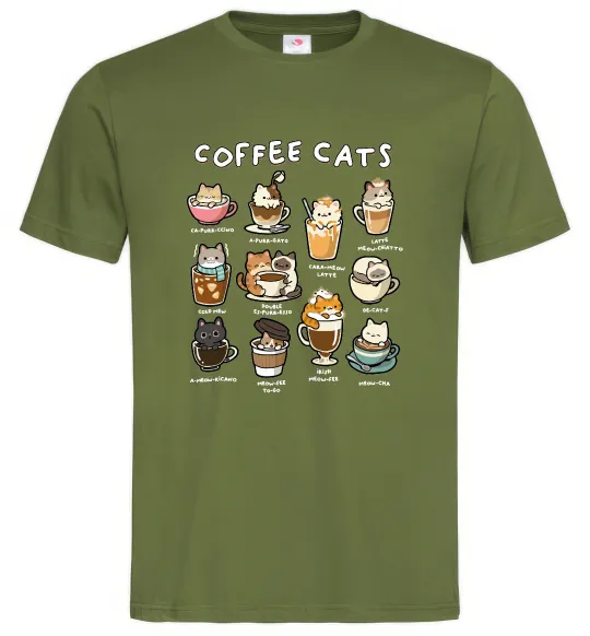 Чоловіча футболка Coffee cats Оливковий фото