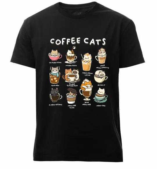 Чоловіча преміум футболка Coffee cats Чорний фото