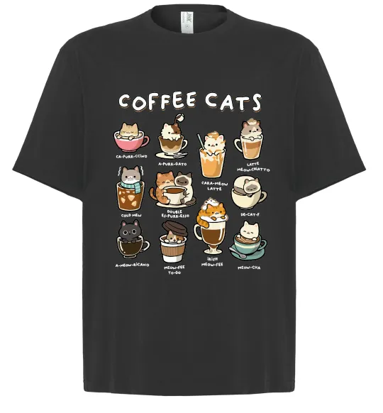 Футболка Оверсайз Coffee cats Чорний фото