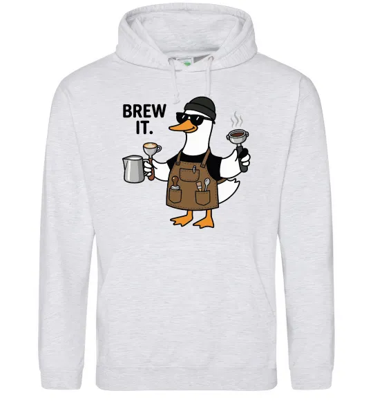 Мужская толстовка (худи) Brew It Серый меланж фото