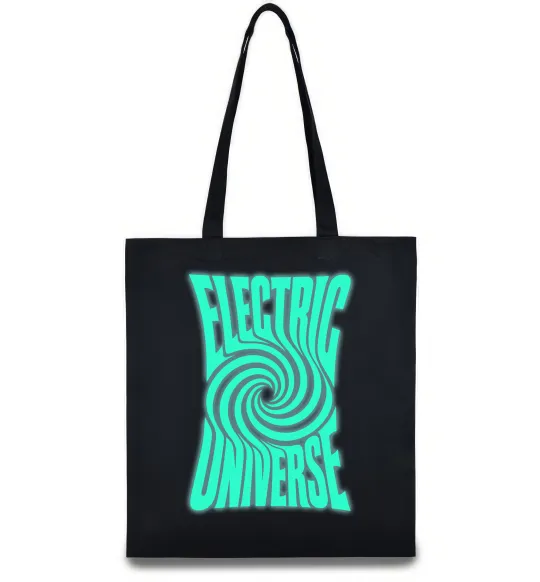 Еко-сумка Люмінесцентний принт "electric universe" Чорний фото