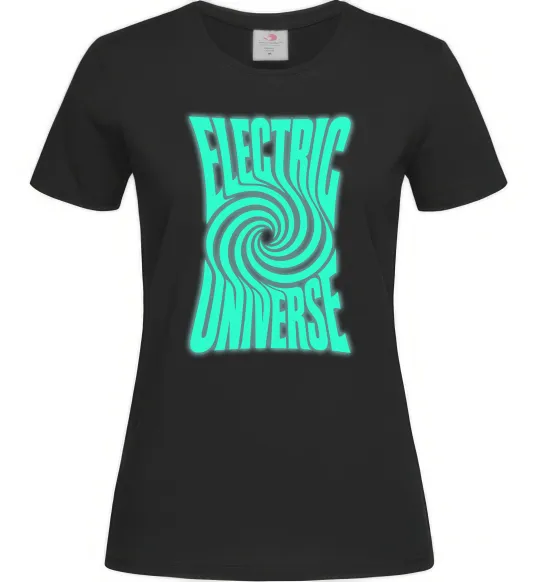 Женская футболка Люмінесцентний принт "electric universe" Черный фото