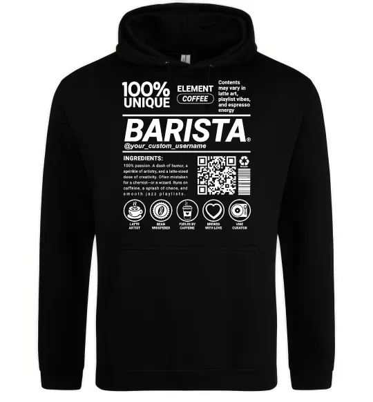 Мужская толстовка (худи) Barista custom Черный фото