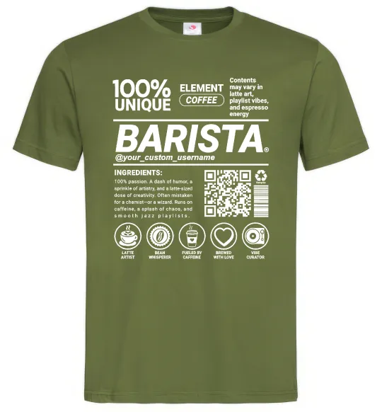 Мужская футболка Barista custom Оливковый фото