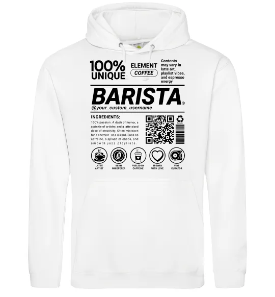 Мужская толстовка (худи) Barista custom Белый фото