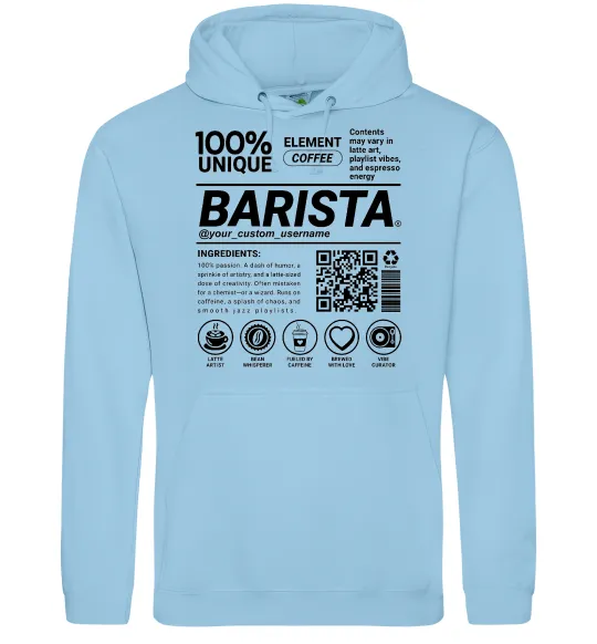 Мужская толстовка (худи) Barista custom Голубой фото