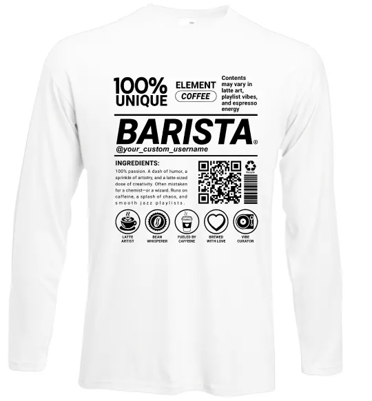 Лонгслив Barista custom Белый фото