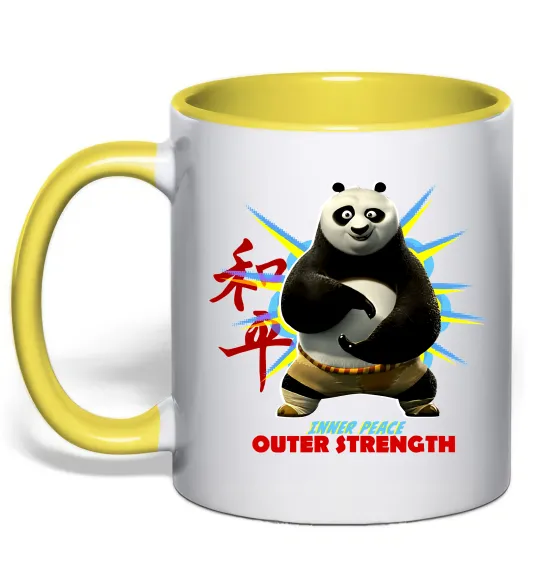 Чашка с цветной ручкой Panda inner peace Лимонный фото