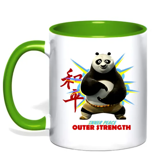 Чашка с цветной ручкой Panda inner peace Лаймовый фото