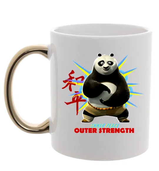 Чашка с цветной ручкой Panda inner peace Золото фото