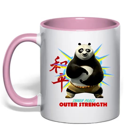 Чашка с цветной ручкой Panda inner peace Нежно розовый фото